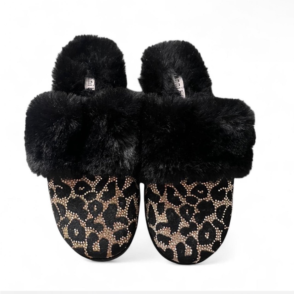 Gianni Bini Black and Tan Fur Slippers